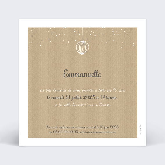 Invitation anniversaire Lampions Délicats Verso