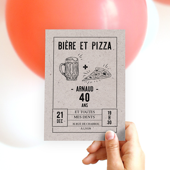Invitation anniversaire Pizza Party Après 4