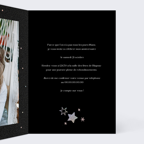 Invitation anniversaire Silver Star Intérieur Droit