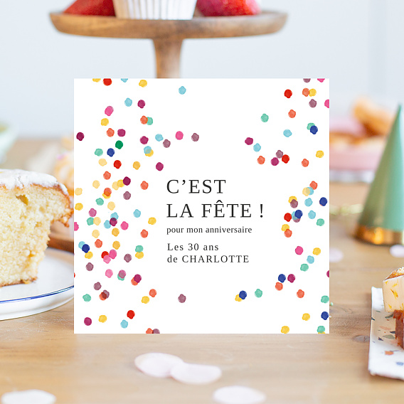 Invitation anniversaire Confettis Colorés Après 1