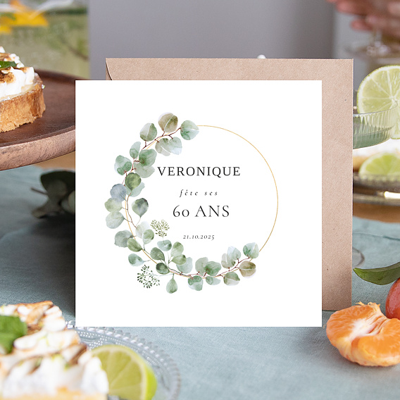 Invitation anniversaire Couronne Eucalyptus Chic