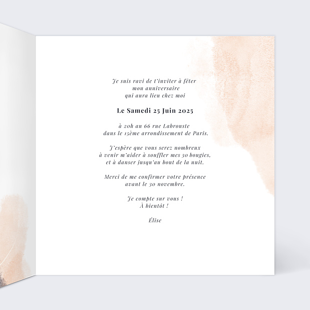 Invitation Anniversaire Douce Couleur Intérieur Droit