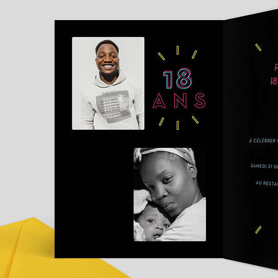 Invitation anniversaire Funny Neons Intérieur Gauche