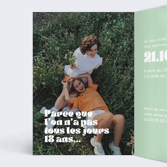 Invitation anniversaire 18 ans Original Intérieur Gauche