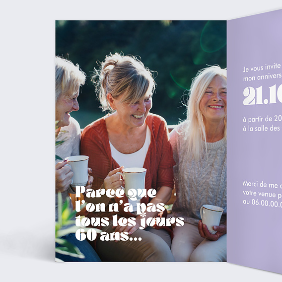 Invitation anniversaire 60 ans Original Intérieur Gauche