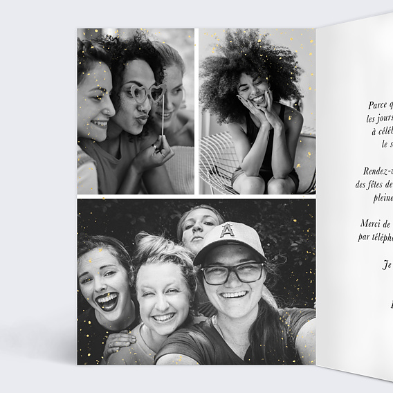 Invitation anniversaire Photo Paillettes Intérieur Gauche