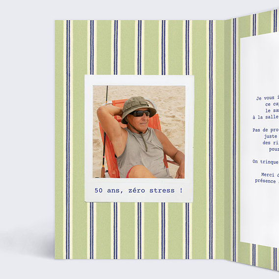 Invitation anniversaire Vintage stripes Intérieur Gauche