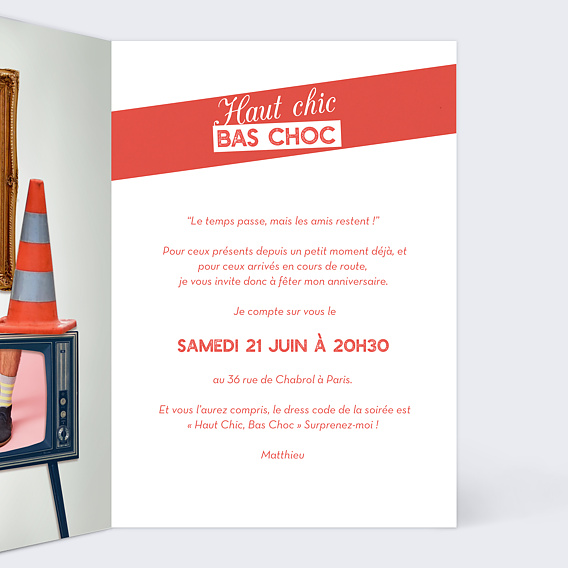 Invitation anniversaire Haut Chic Bac Choc Intérieur Droit