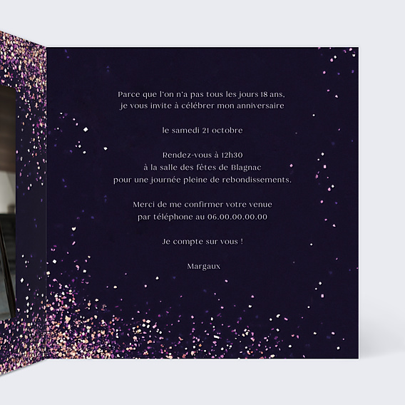 Invitation Anniversaire Adulte Paillettes roses