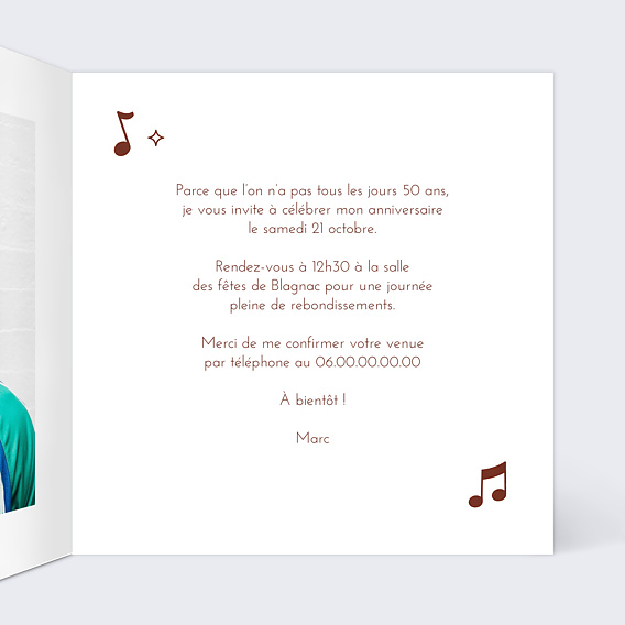 Invitation anniversaire Music friends Intérieur Droit