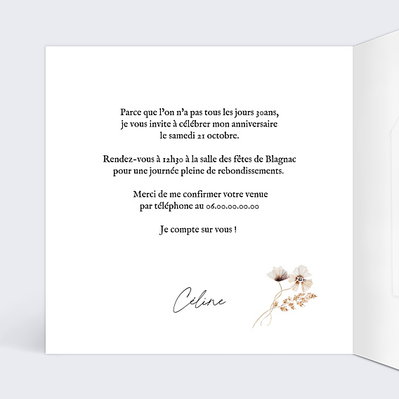 Invitation Anniversaire Adulte Couronne de fleurs graines