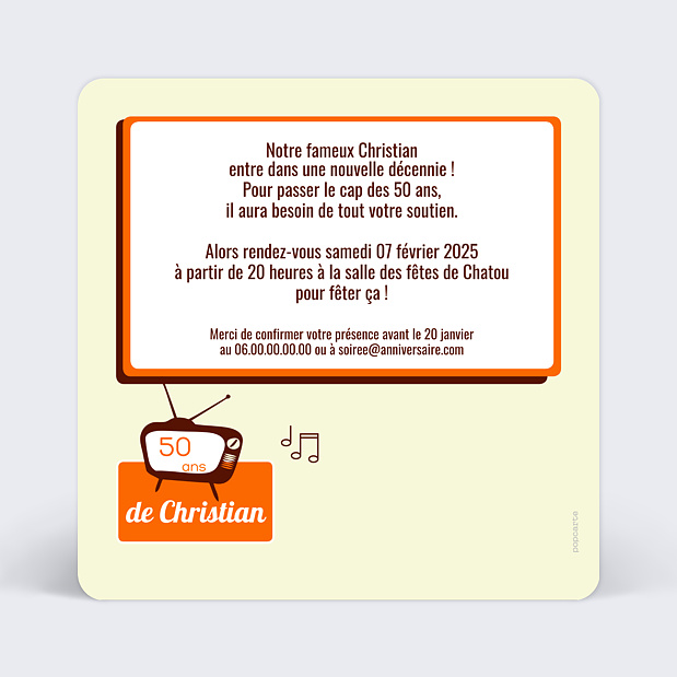 Invitation Anniversaire Années 70 Verso