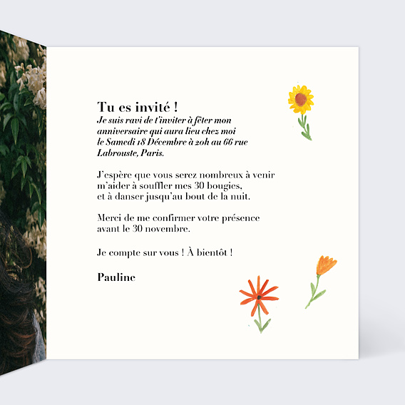 Invitation Anniversaire Adulte Motif Floral