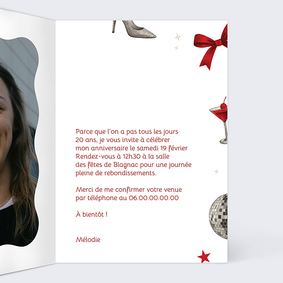 Invitation anniversaire Disco glamour Intérieur Droit