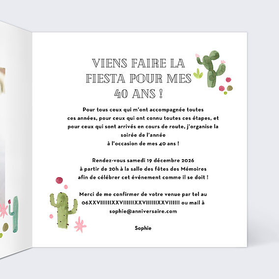 Invitation Anniversaire Adulte Cactus