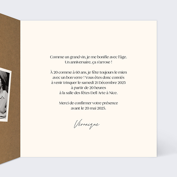 Invitation anniversaire Kraft Vintage Intérieur Droit