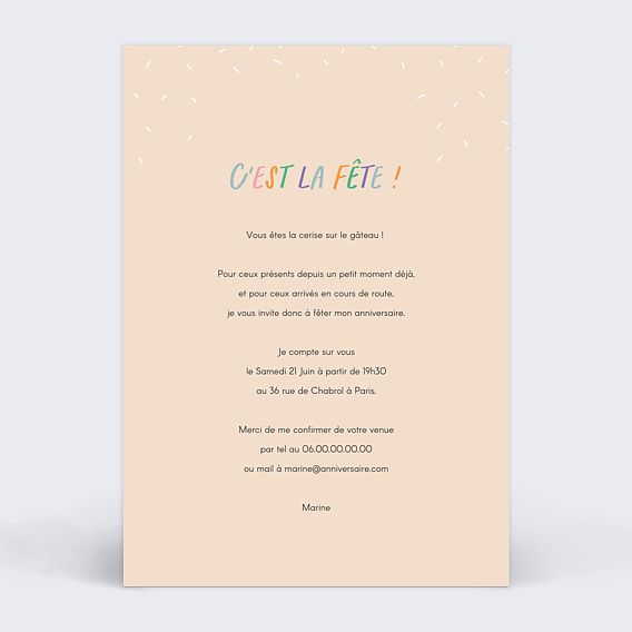 Invitation anniversaire Nouvelle Décennie Photo Verso