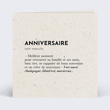 Invitation anniversaire adulte Dictionnaire