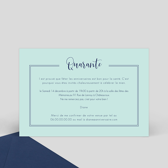 Invitation anniversaire Milestone Quarante Verso