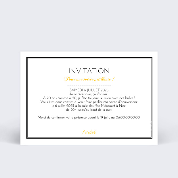 Invitation Anniversaire Champagne Popcarte