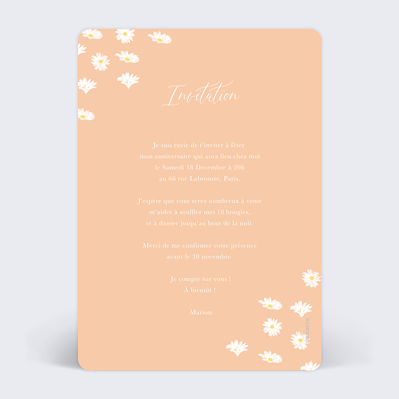 Invitation anniversaire Marguerite Verso