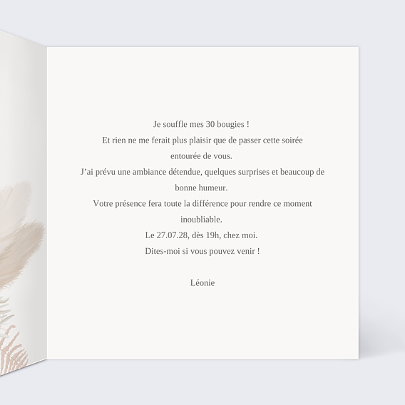 Invitation anniversaire Bohème Intérieur Droit