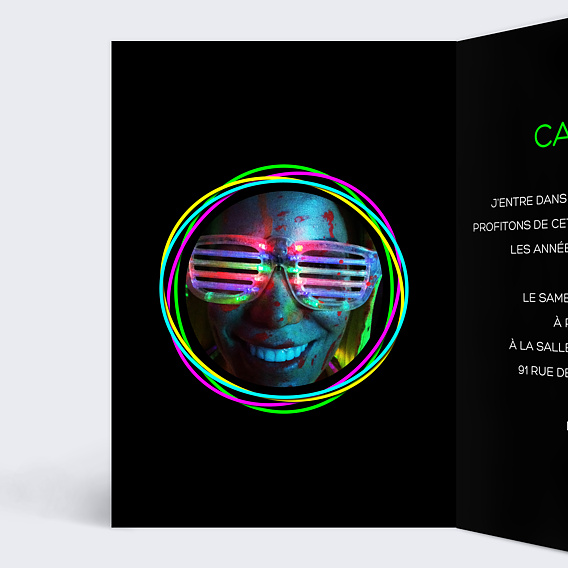 Invitation anniversaire Fluo Intérieur Gauche