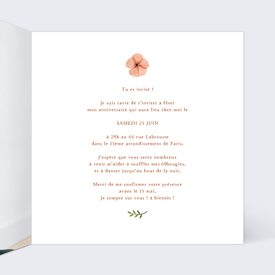 Invitation Anniversaire Adulte Couronne de fleurs champêtre