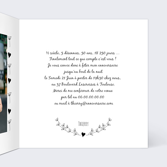 Invitation Anniversaire Adulte Coeur Bucolique Dorure