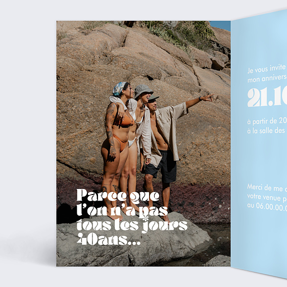 Invitation anniversaire 40 ans Original Intérieur Gauche