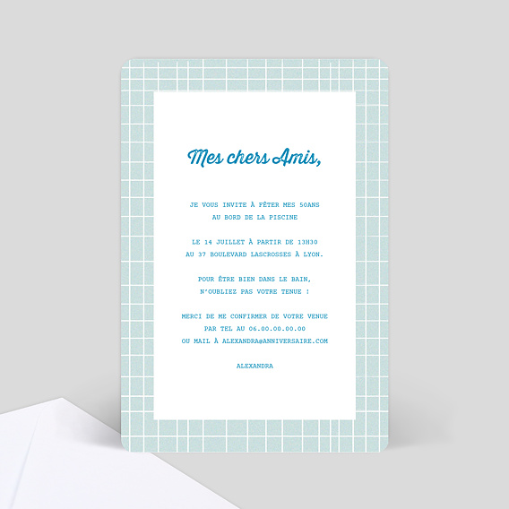 Invitation anniversaire Adulte Pool Party Verso