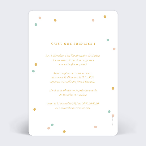 Invitation Anniversaire Confettis Verso