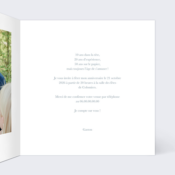 Invitation Anniversaire Adulte Photo Souvenir Argenté 50