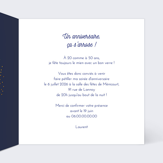 Invitation Anniversaire Adulte Bulles Ocre