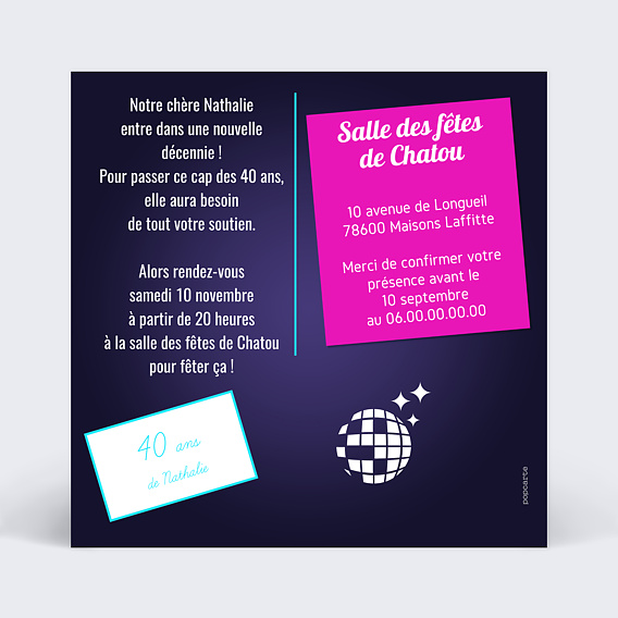 Invitation anniversaire Recap années 80 Verso