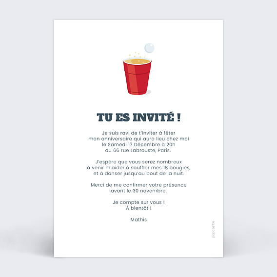 Invitation Anniversaire Adulte Beer Pong