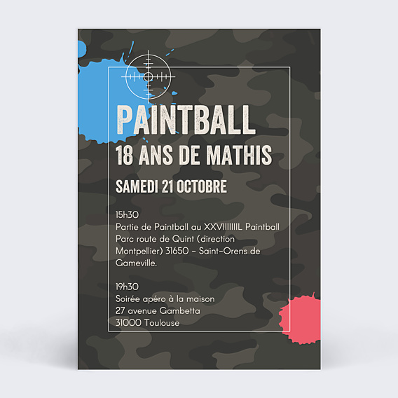 Invitation Anniversaire Adulte Paintball