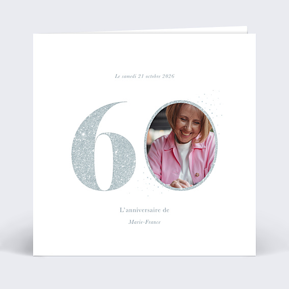 Invitation Anniversaire Adulte Photo Souvenir Argenté 60