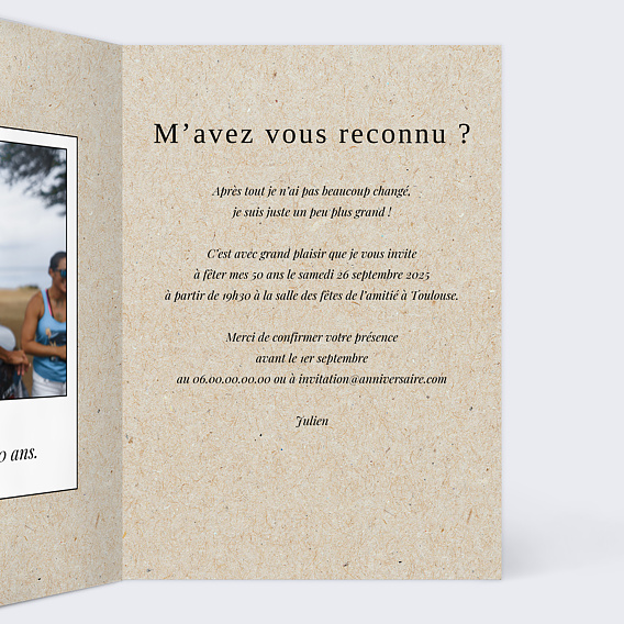 Invitation anniversaire Vintage Ludique Intérieur Droit
