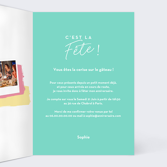 Invitation anniversaire Birthday Cake Intérieur Droit