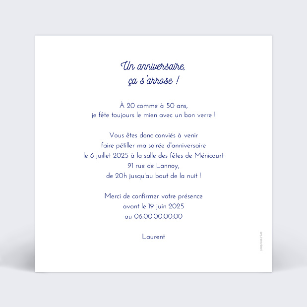 Invitation Anniversaire Bulles Ocre Verso