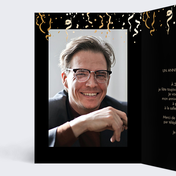 Invitation Anniversaire Adulte Motif Noir & Ocre
