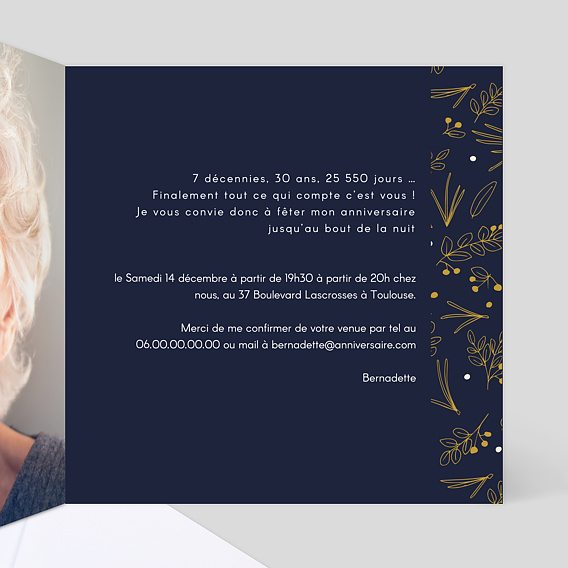 Invitation anniversaire Champêtre élégant Intérieur Droit