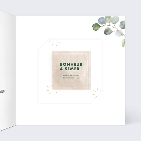 Invitation anniversaire Couronne Eucalyptus Graines à planter Intérieur Droit