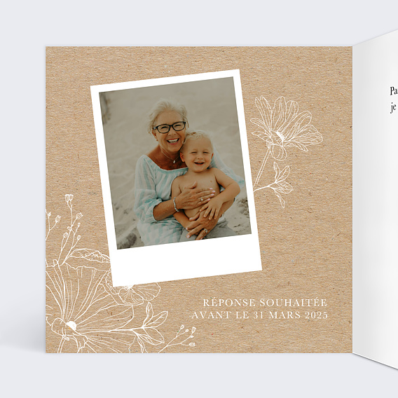 Invitation anniversaire Gravure Fleurs Kraft Intérieur Gauche