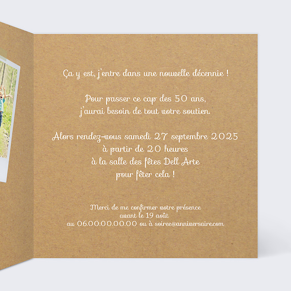 Invitation anniversaire Avant-Après Kraft Intérieur Droit