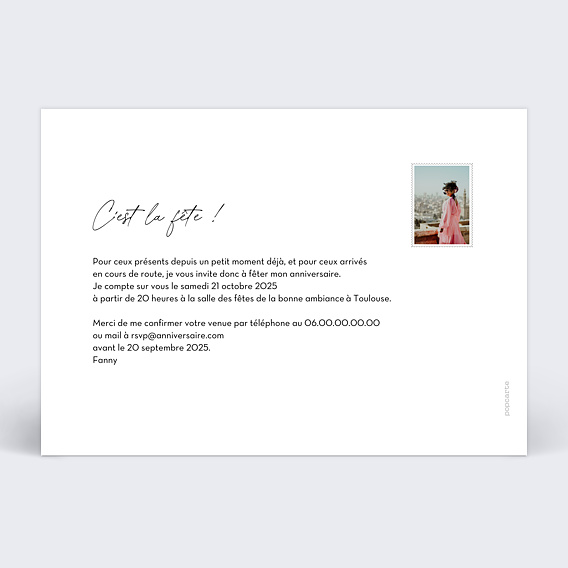 Invitation anniversaire Pastille Verso