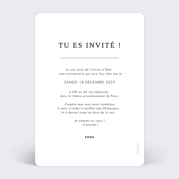 Invitation Anniversaire Bal Masqué Verso