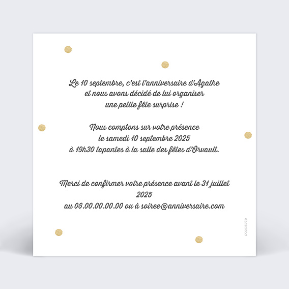 Invitation anniversaire Surprise chic Verso