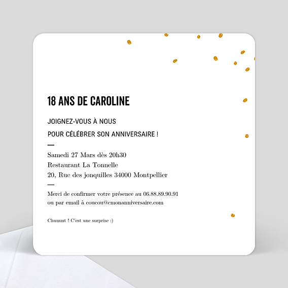 Invitation anniversaire Poussière d'Étoiles Verso